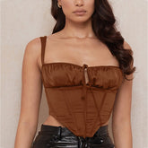 Corset Top y2k Cami Boned Tie up Cut Out Square Neck Zipper Ruched Padded Tank Top Satin Party Club Casual Outfits